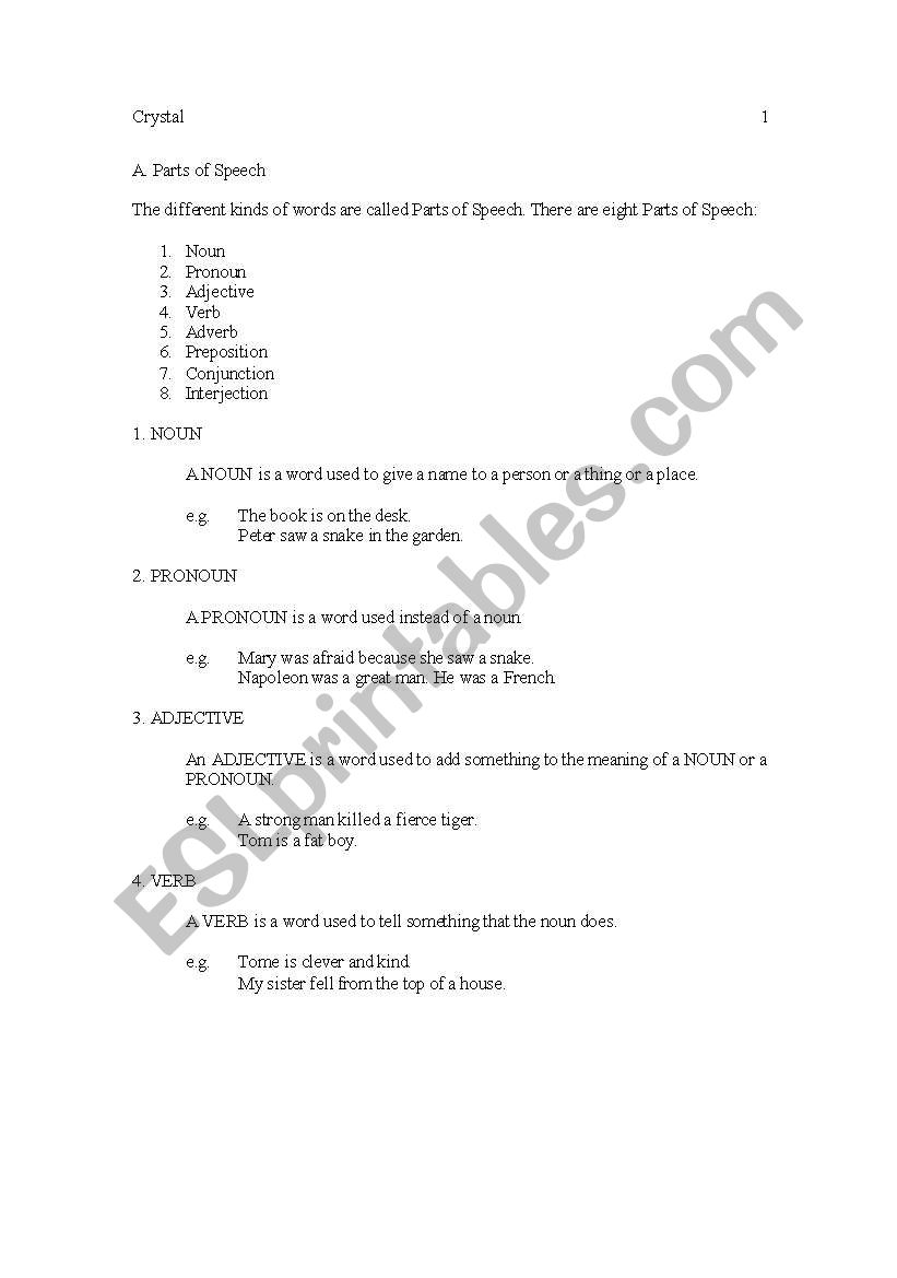 parts of speech worksheet