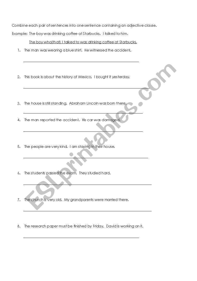 adjective clauses worksheet