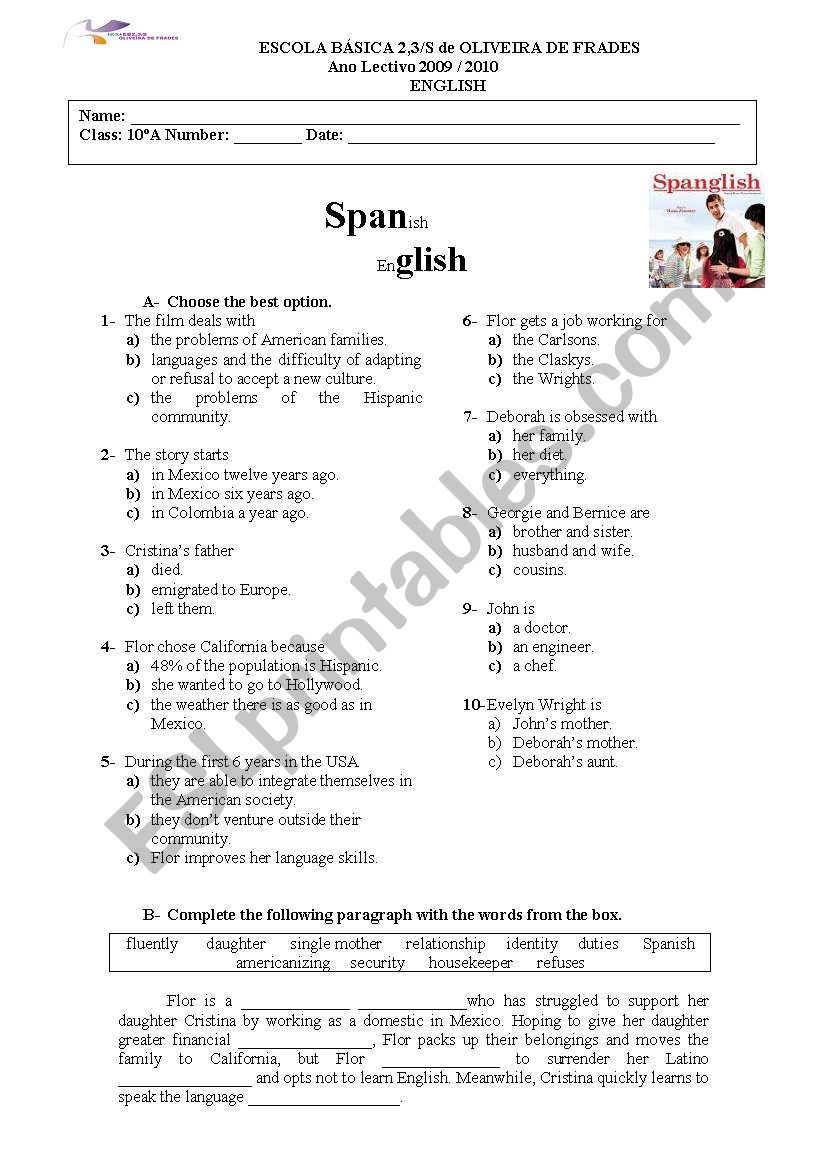 Spanglish worksheet