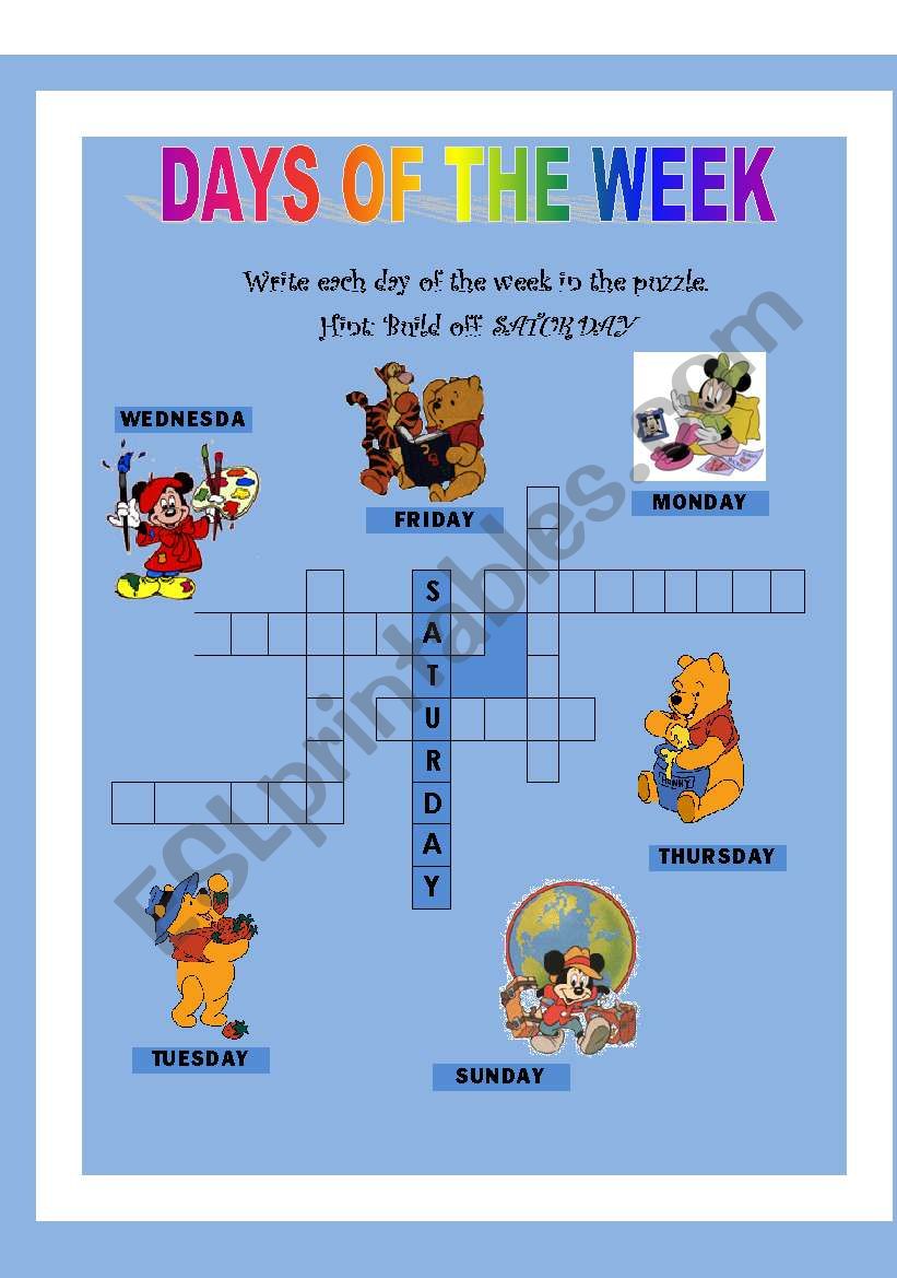 Days of the week worksheet