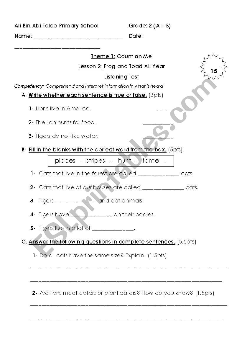 listening test for gr2 worksheet