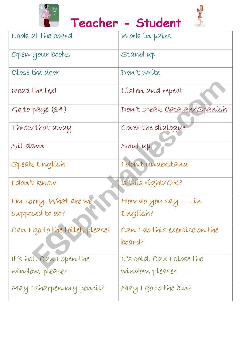 Classroom language miming game