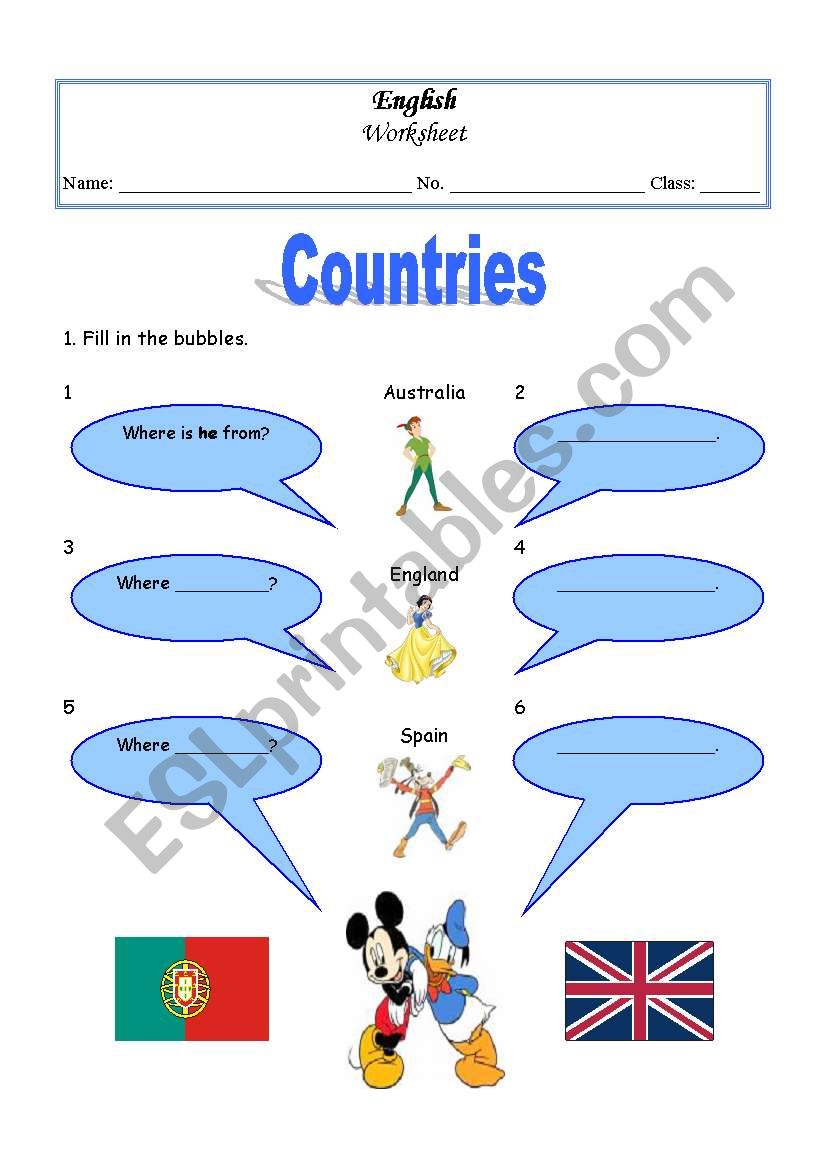 countries worksheet