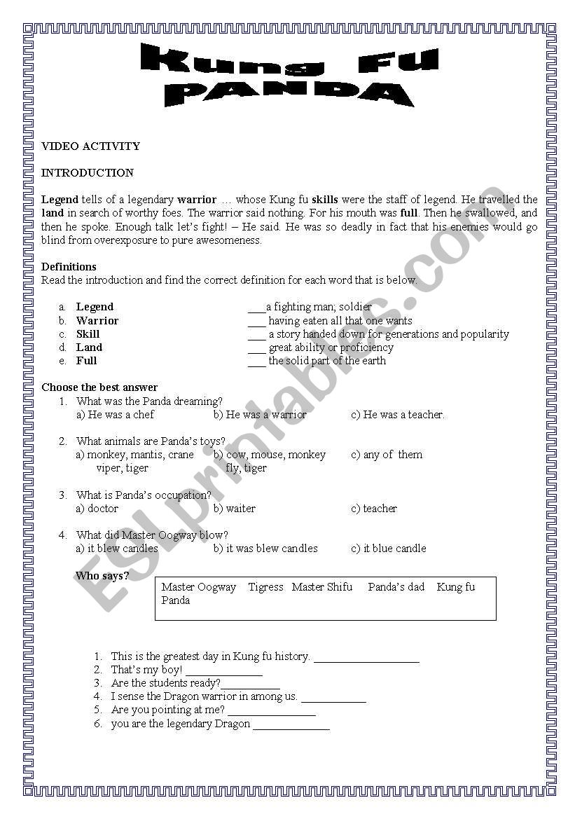 video activity worksheet