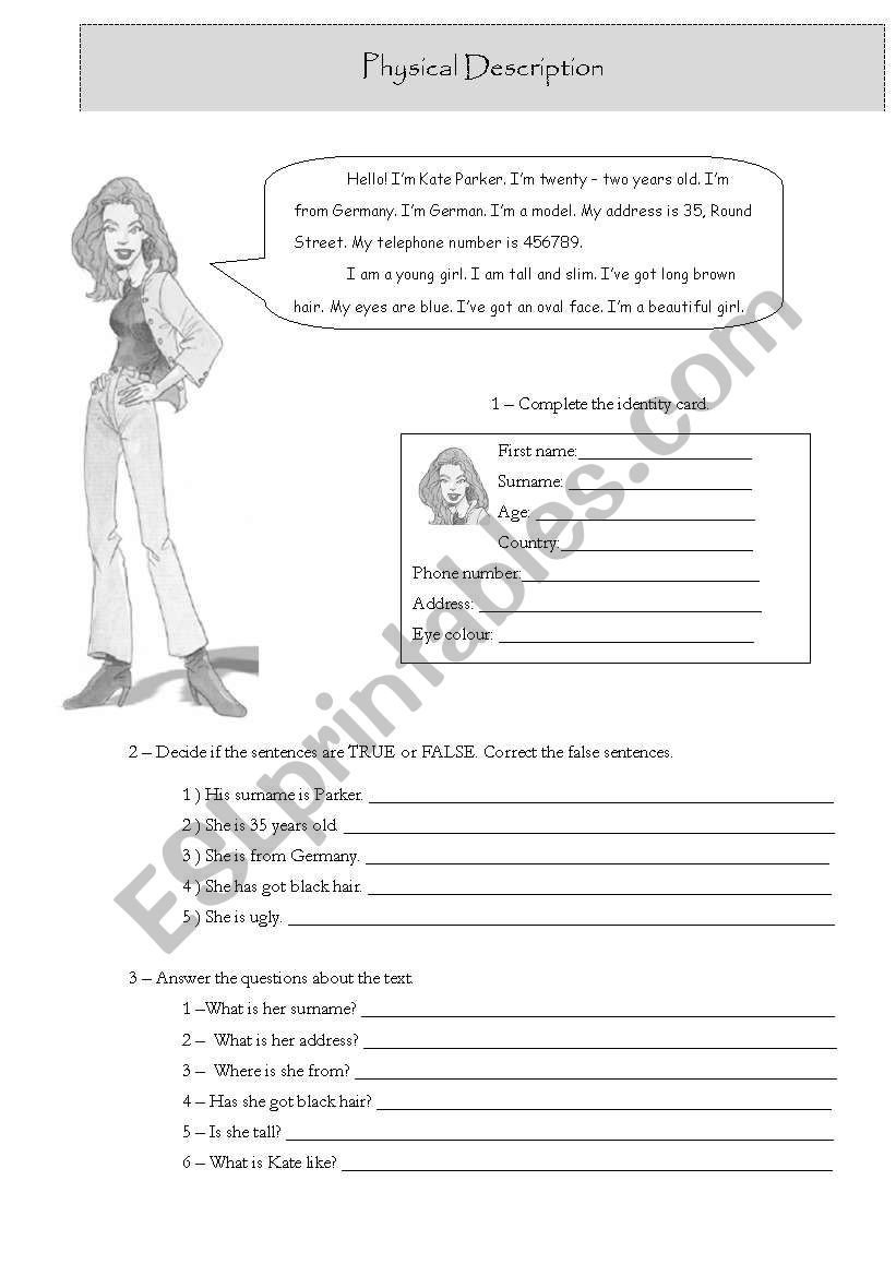 physical description worksheet