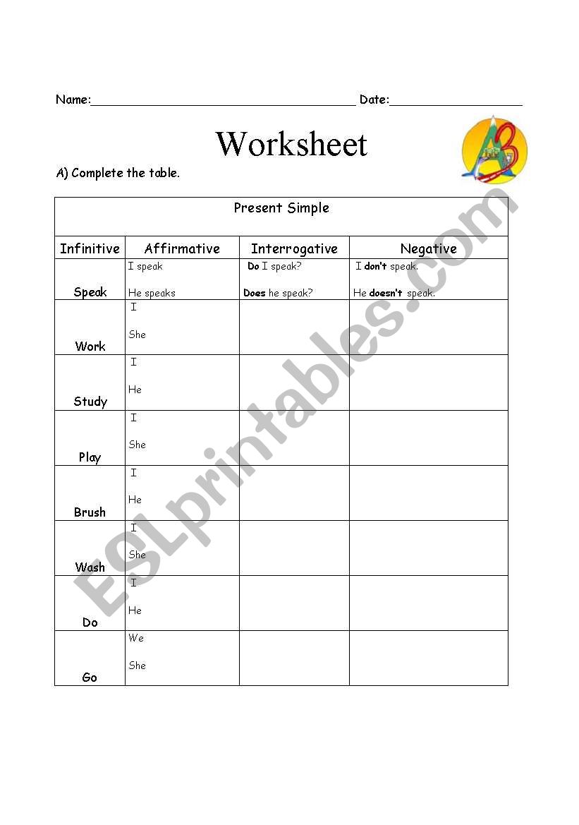Present simple worksheet