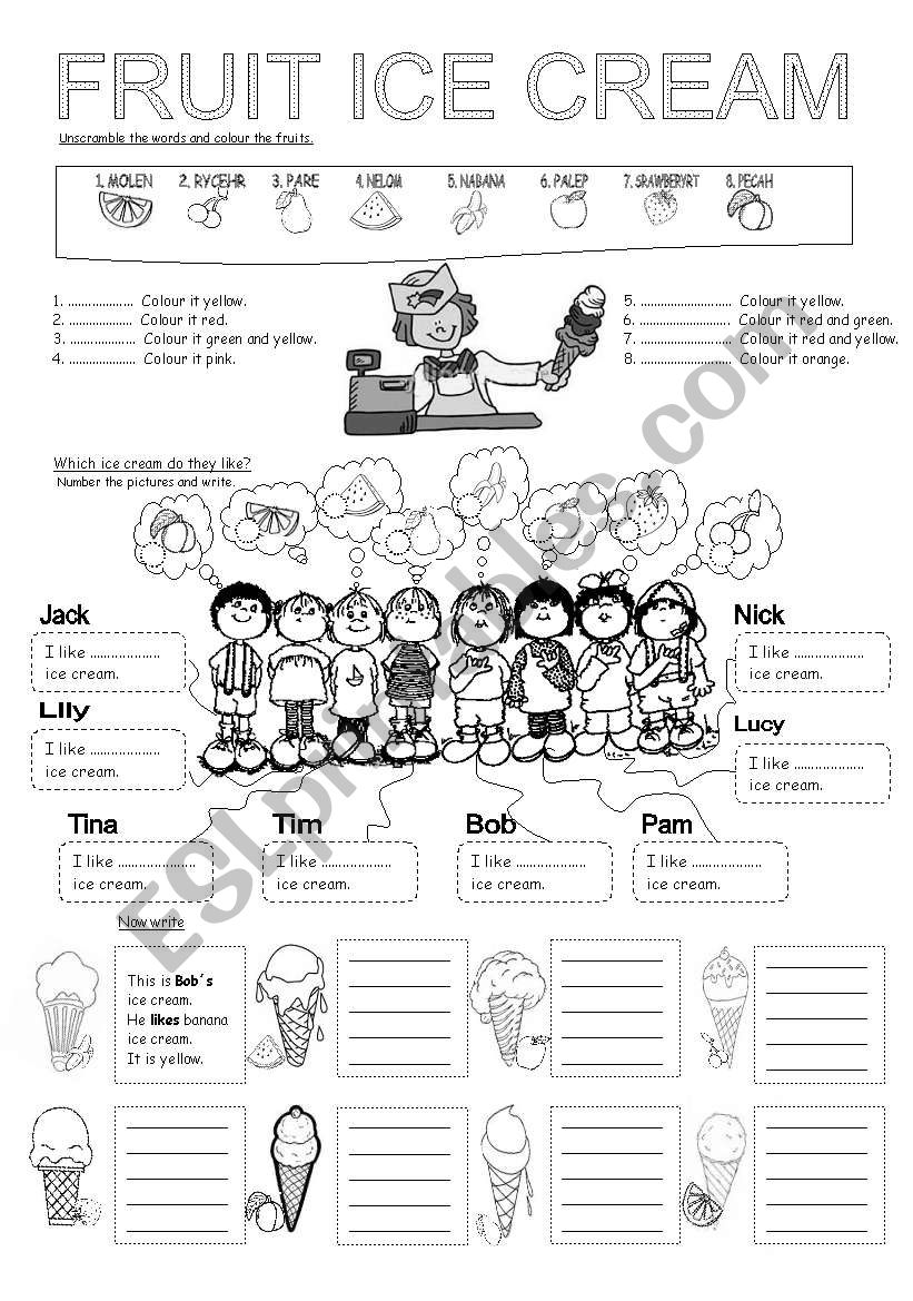 FRUIT ICE-CREAM + PPT worksheet