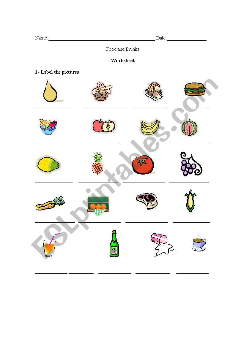 Food and Drinks worksheet