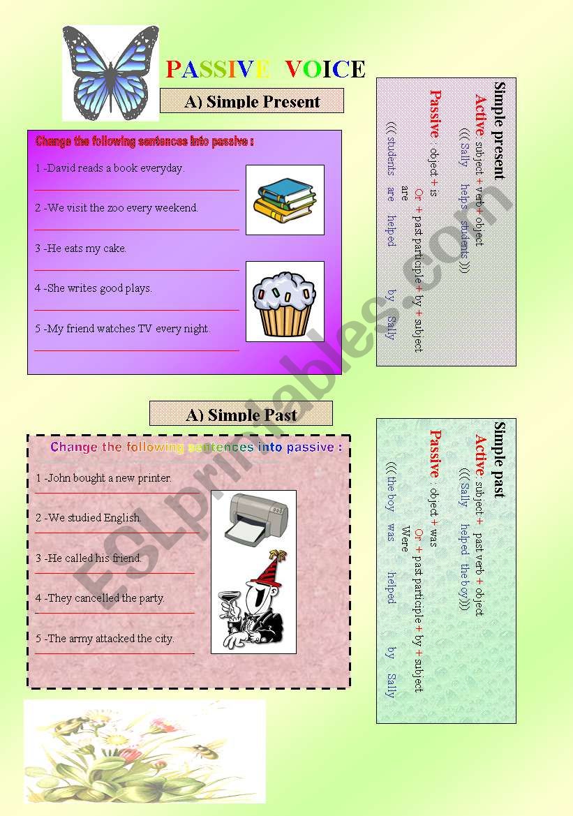 passive voice (( simple present  - past simple)