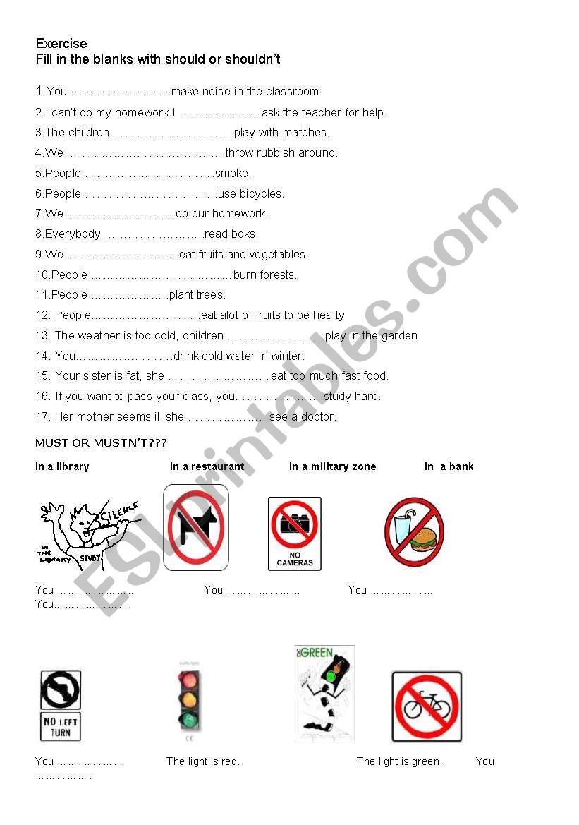 SHOULD OR SHOULDNT worksheet