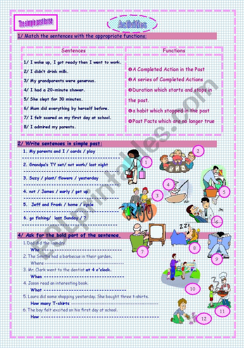 simple past activities (2/2) worksheet