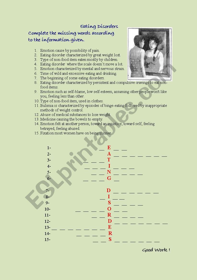 Eating Disorders worksheet