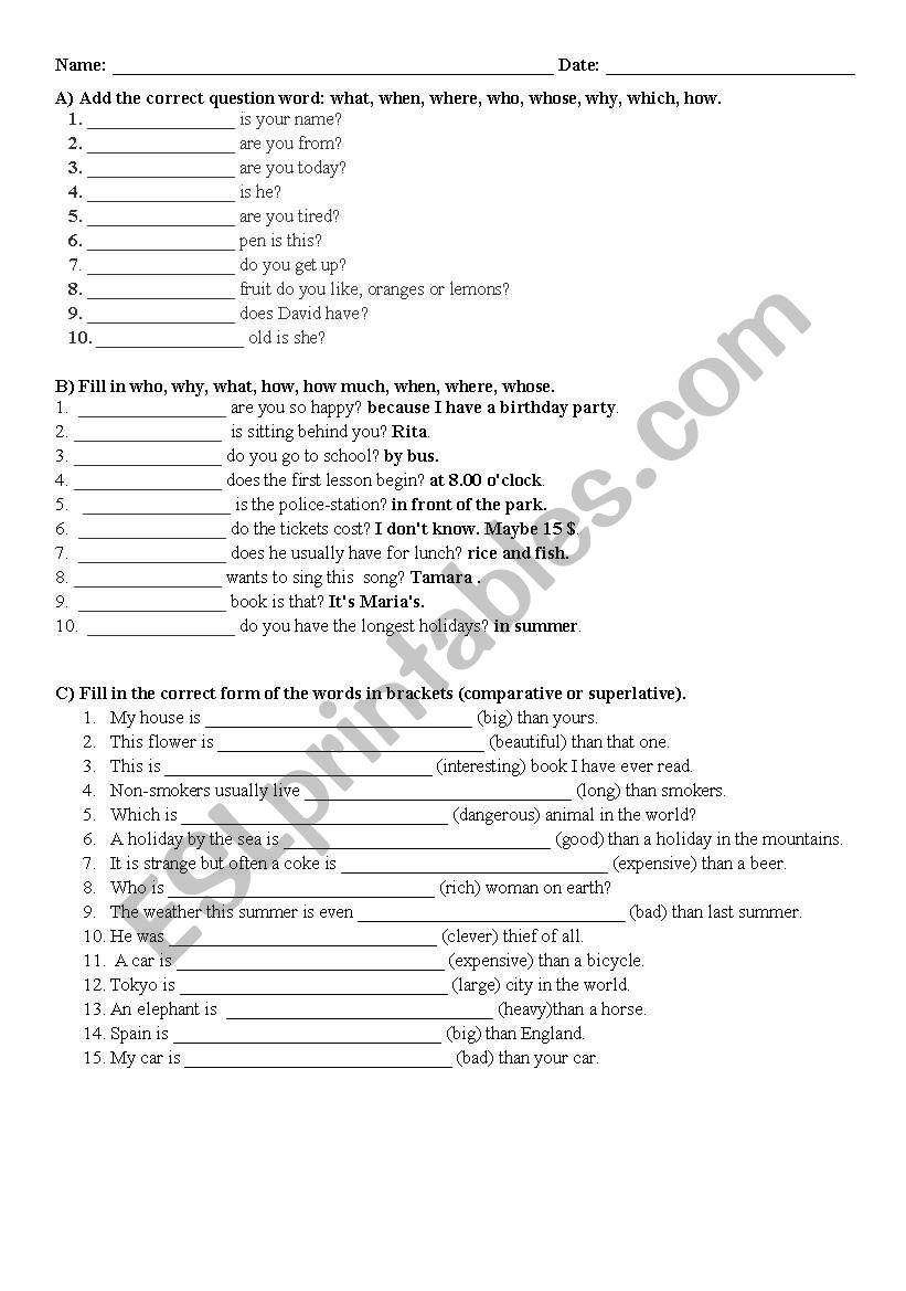 Grammar review worksheet