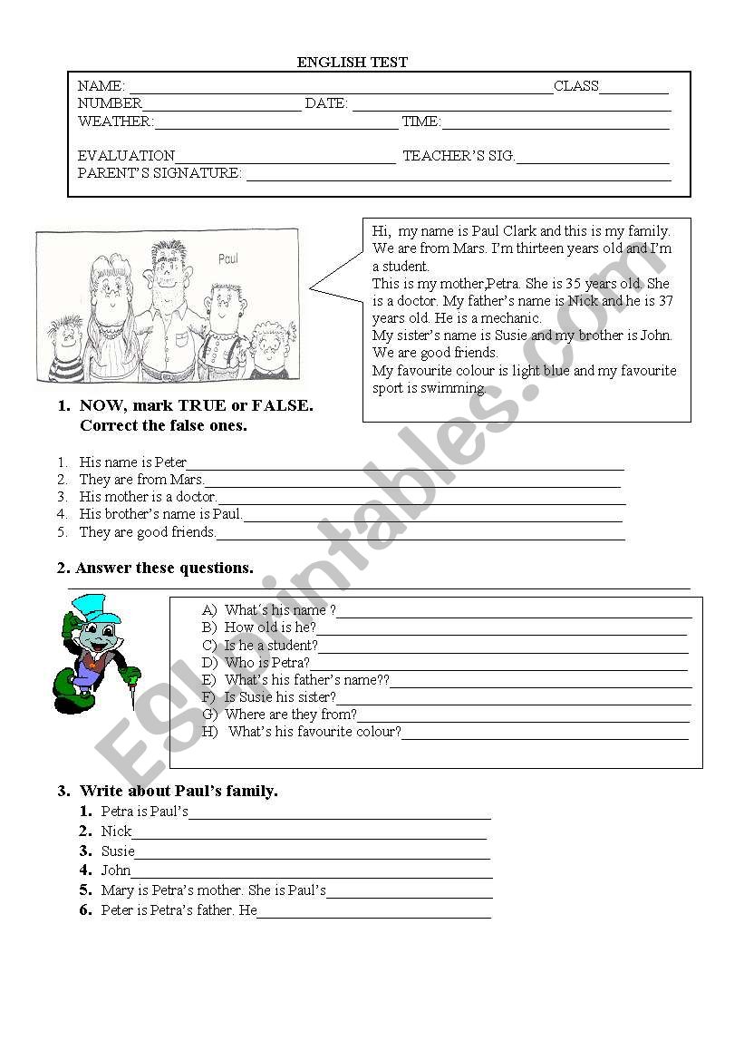 ENGLISH TEST worksheet