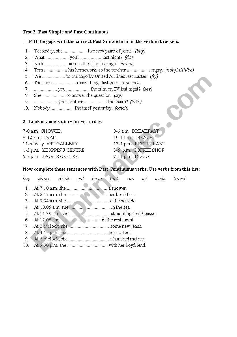 Exercises about Past Simple & Past Continuous