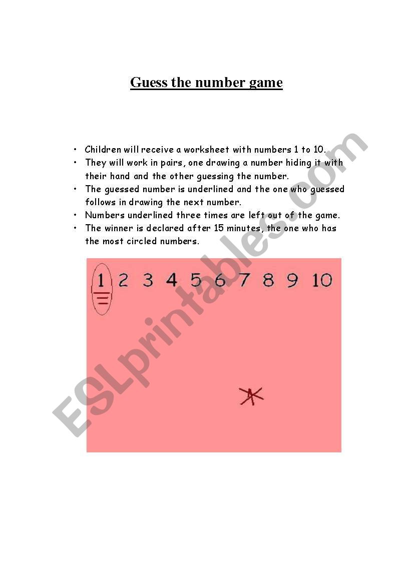 Guessing the number game worksheet