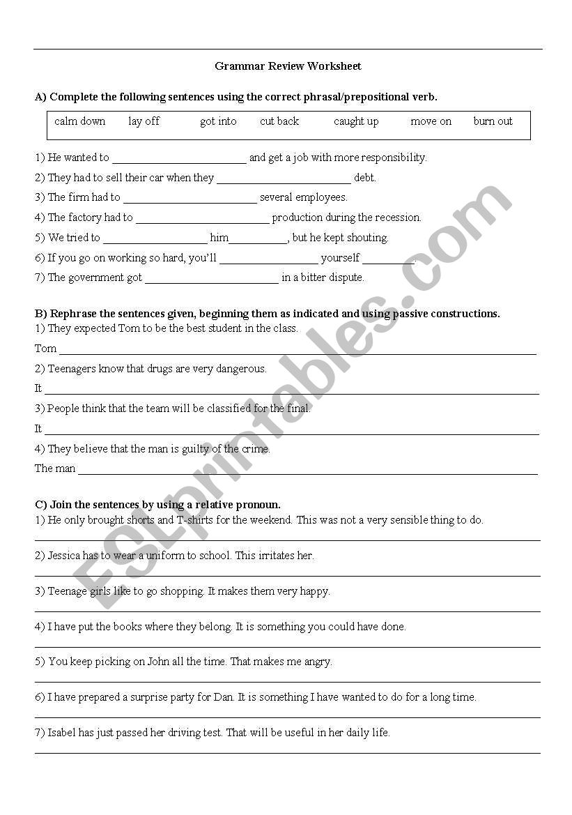 grammar review worksheet