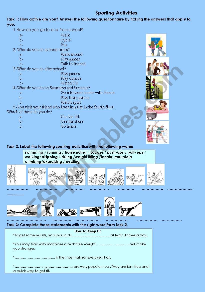 Sporting Activities worksheet