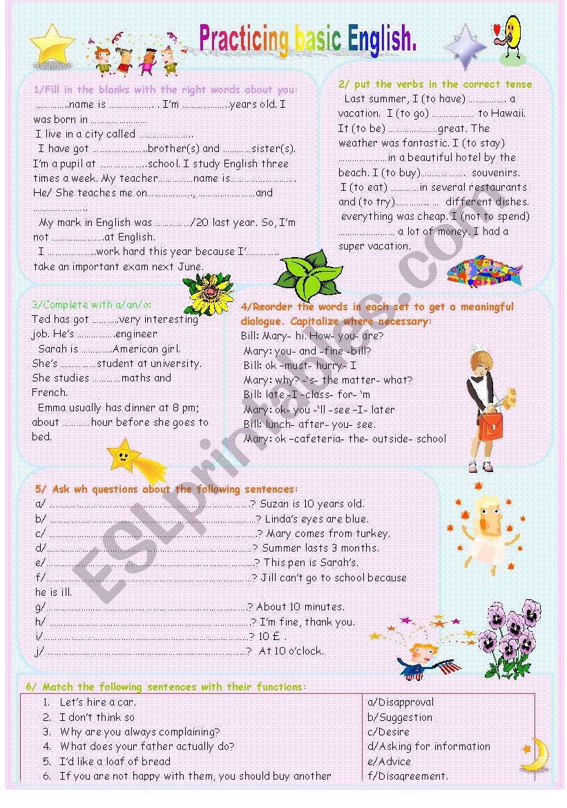 practicing basic english worksheet