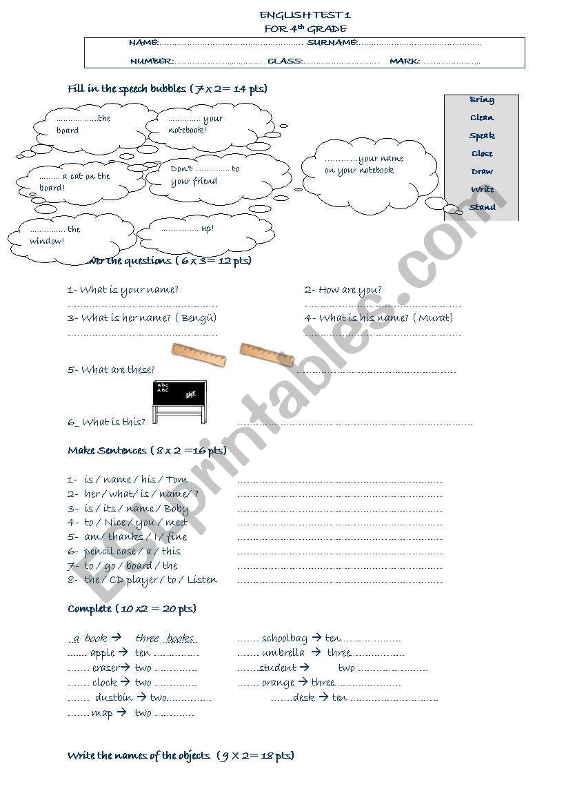 Classroom worksheet