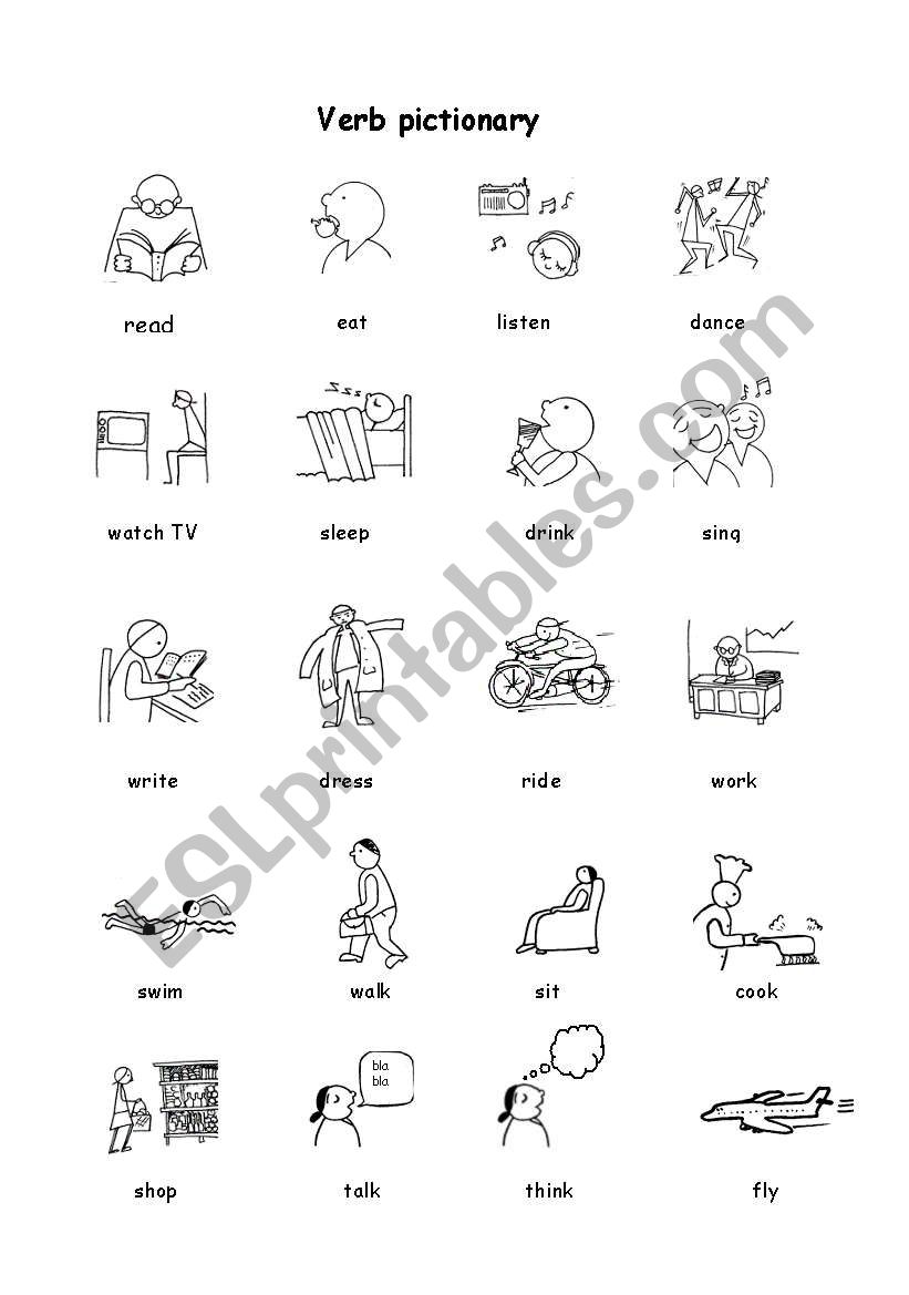 verbs pictionary worksheet