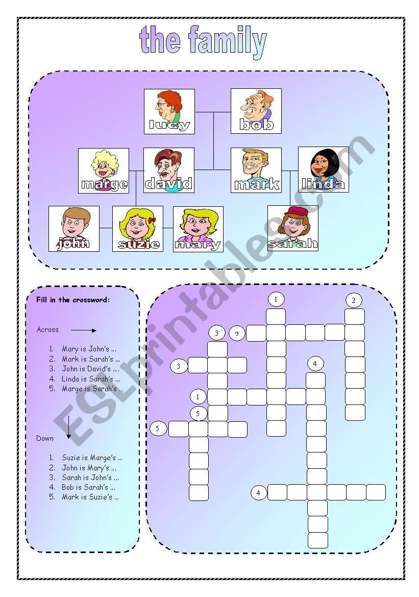 family crossword worksheet