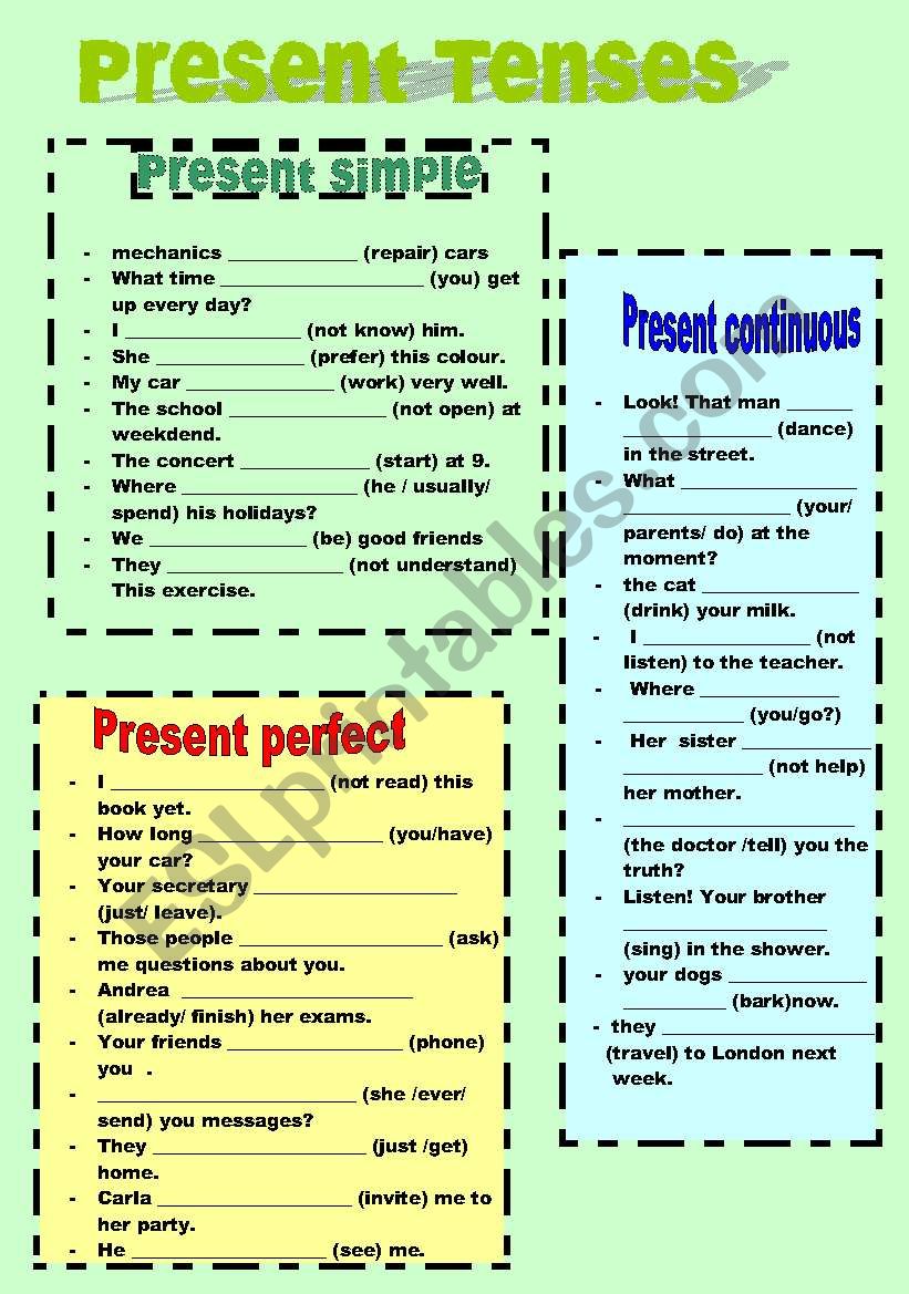 present tenses worksheet