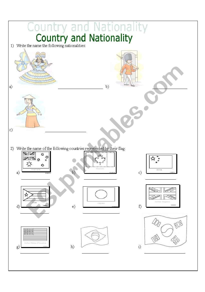 Country and Nationality worksheet