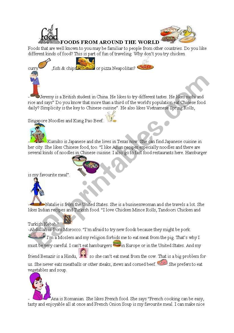 FOODS FROM AROUND THE WORLD  worksheet