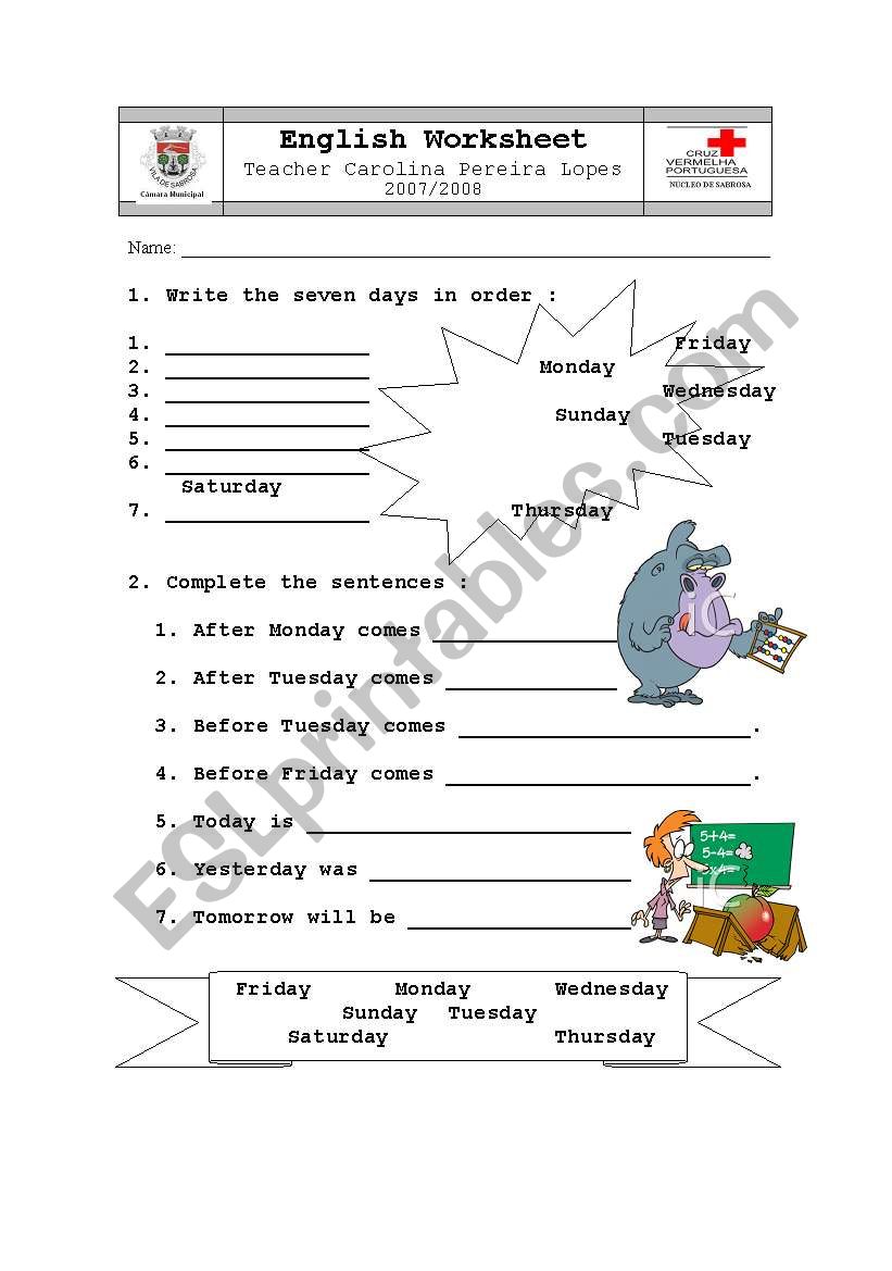 Months and Days of the Week worksheet