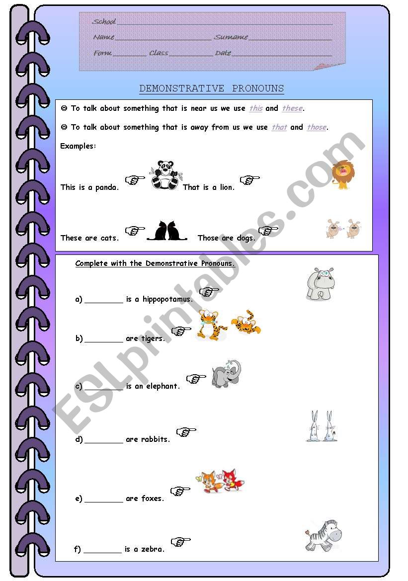 demonstrative pronouns worksheet