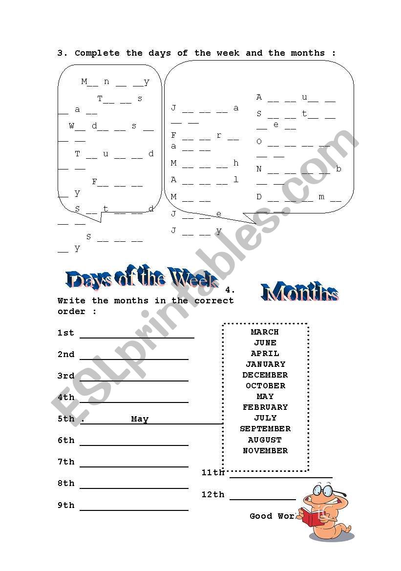 Months and Days of the Week worksheet