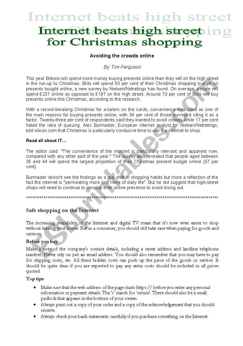 Shopping online worksheet