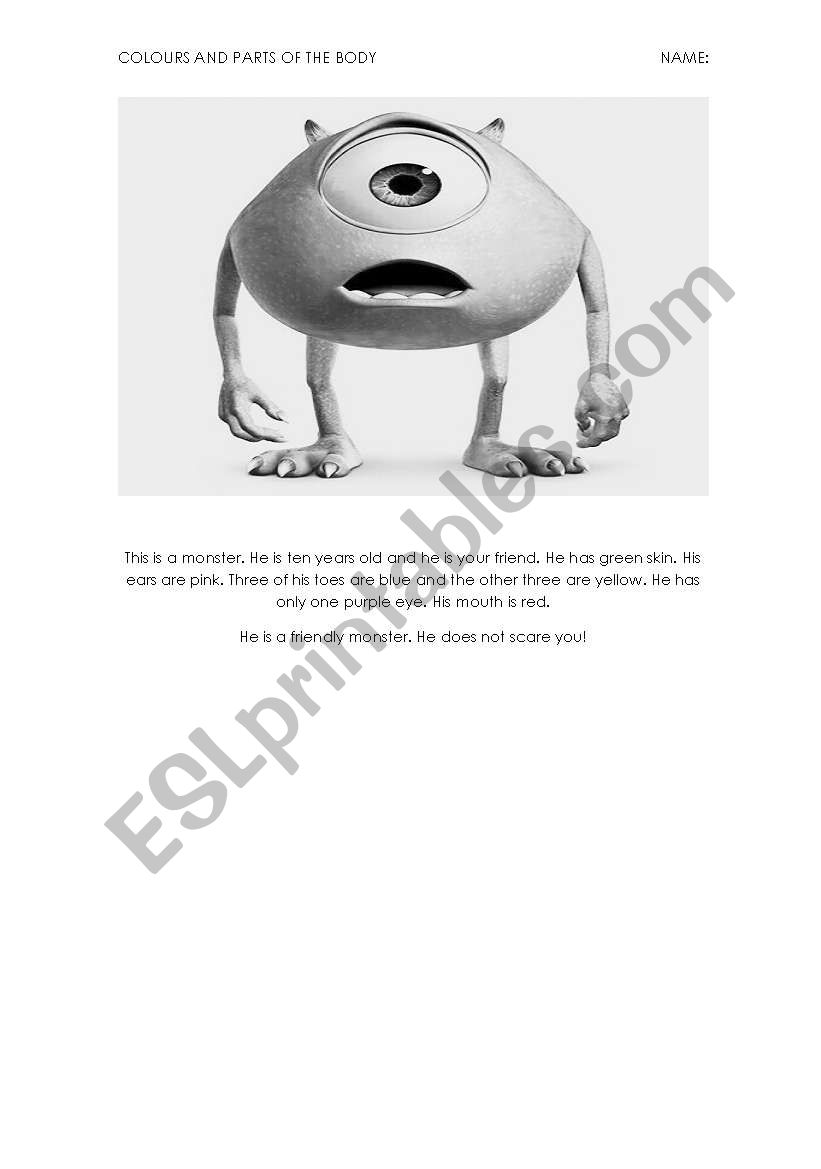 PARTS OF THE BODY AND COLOURS worksheet