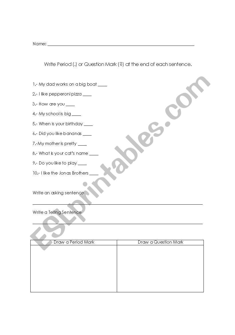 Question marks worksheet