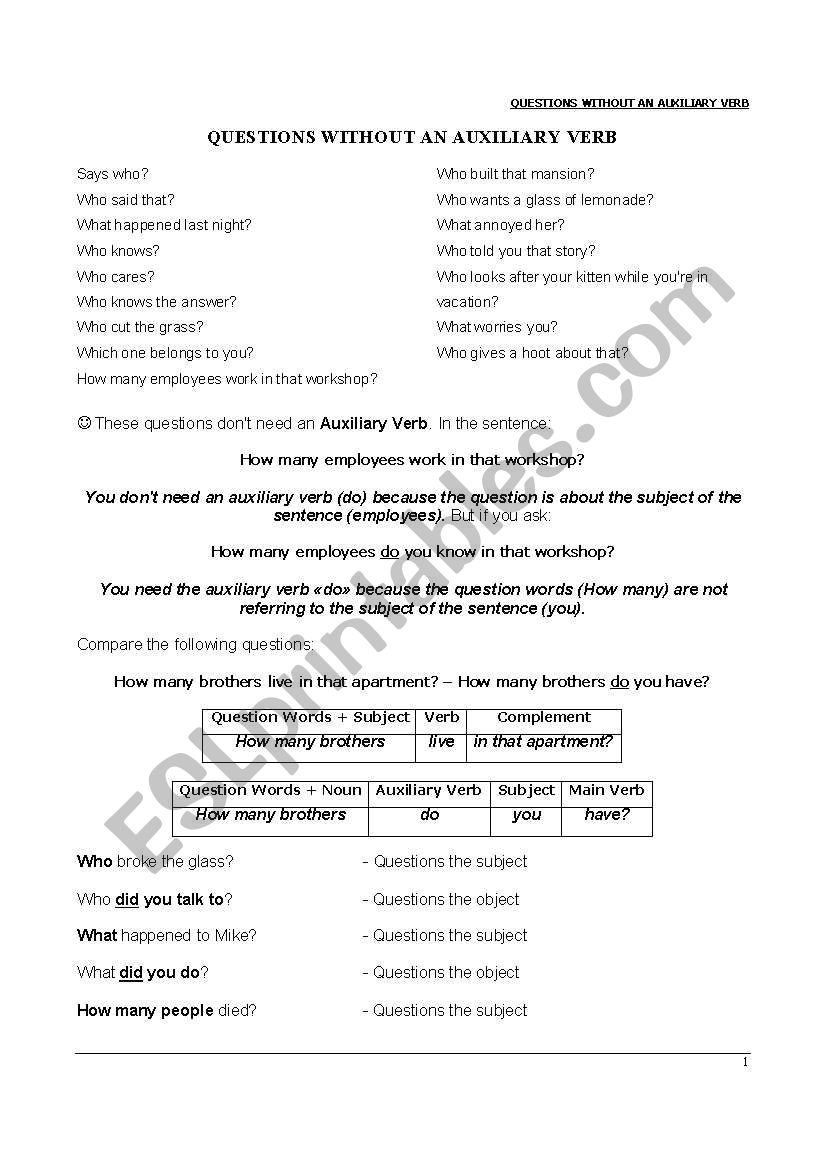 Questions without an Auxiliary Verb