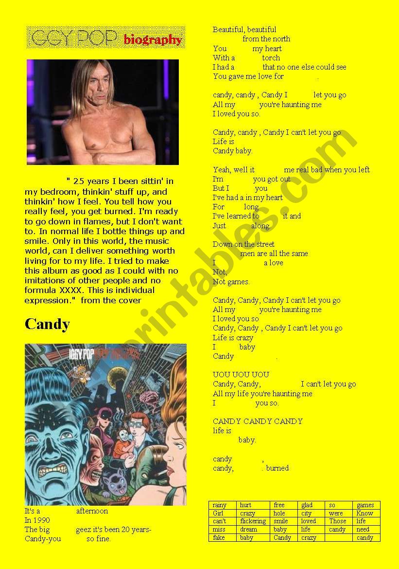 Iggy Pop. Candy worksheet