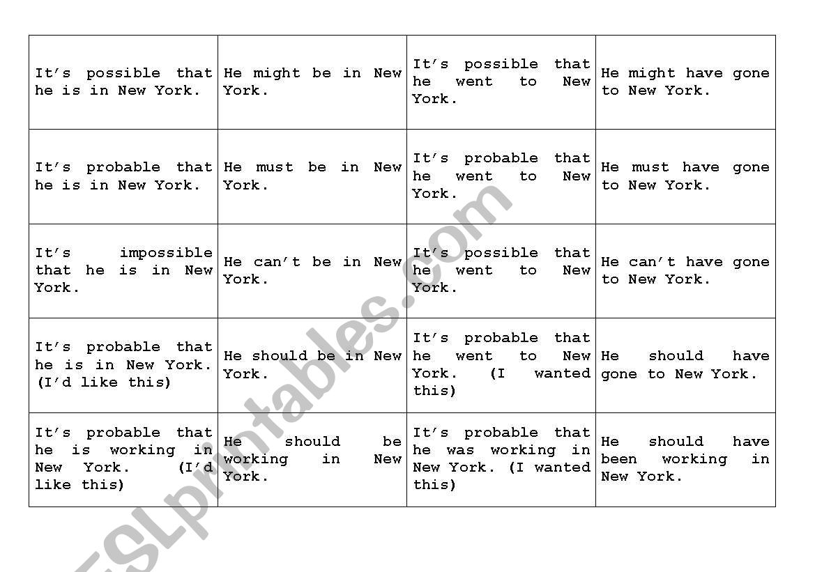 Modal verb card activity worksheet