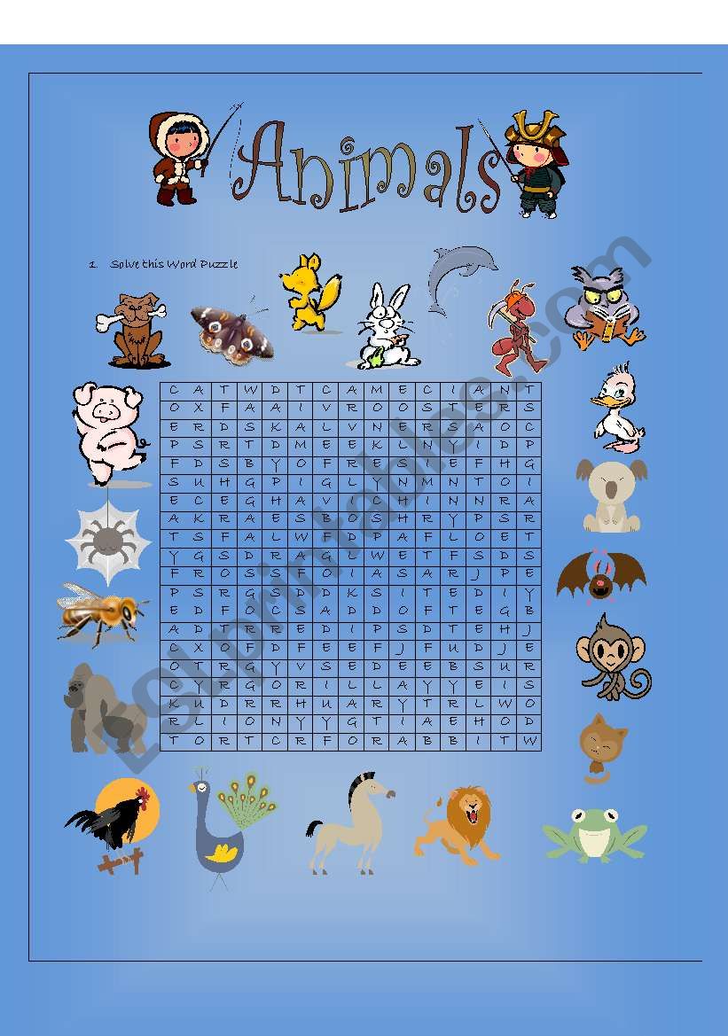 Animals Word Puzzle worksheet
