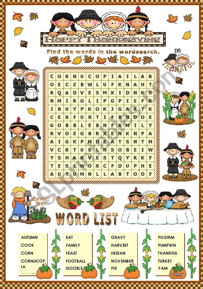 THANKSGIVING WORDSEARCH worksheet