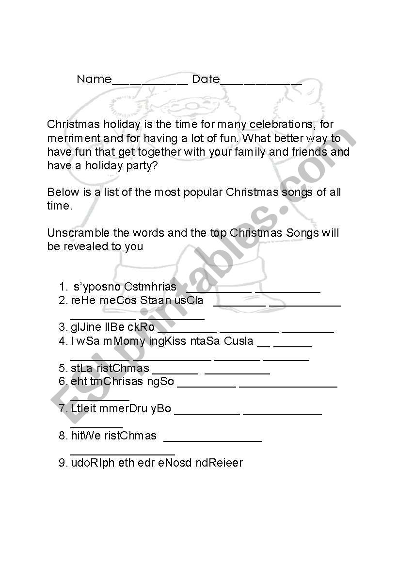 Christmas Song Scramble worksheet