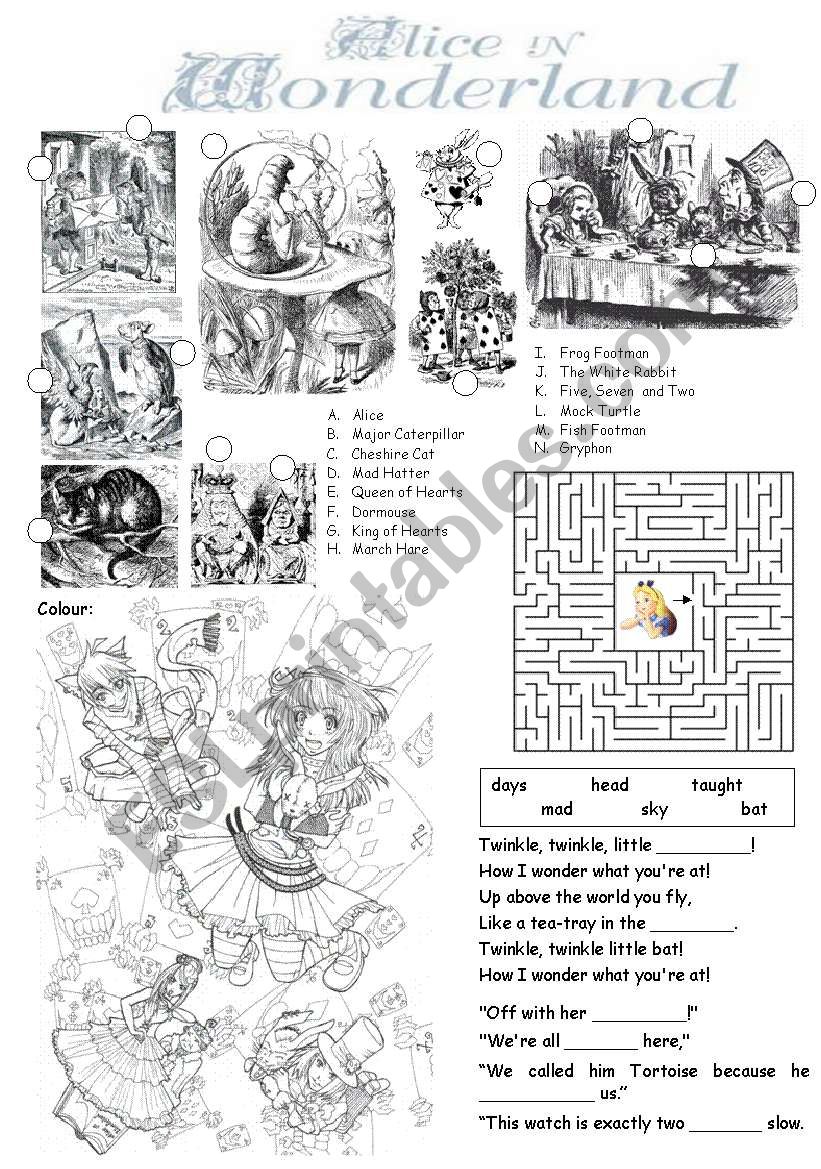 Alice in Wonderland worksheet worksheet