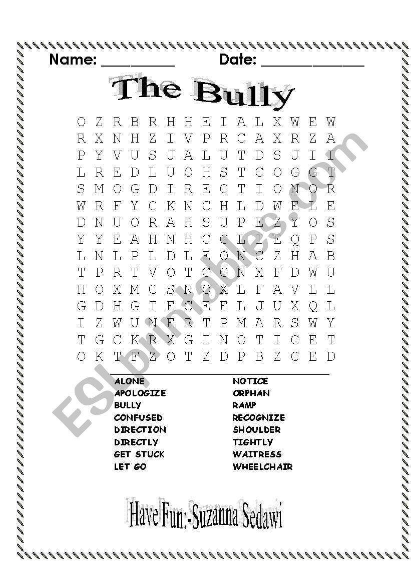 The Bully worksheet