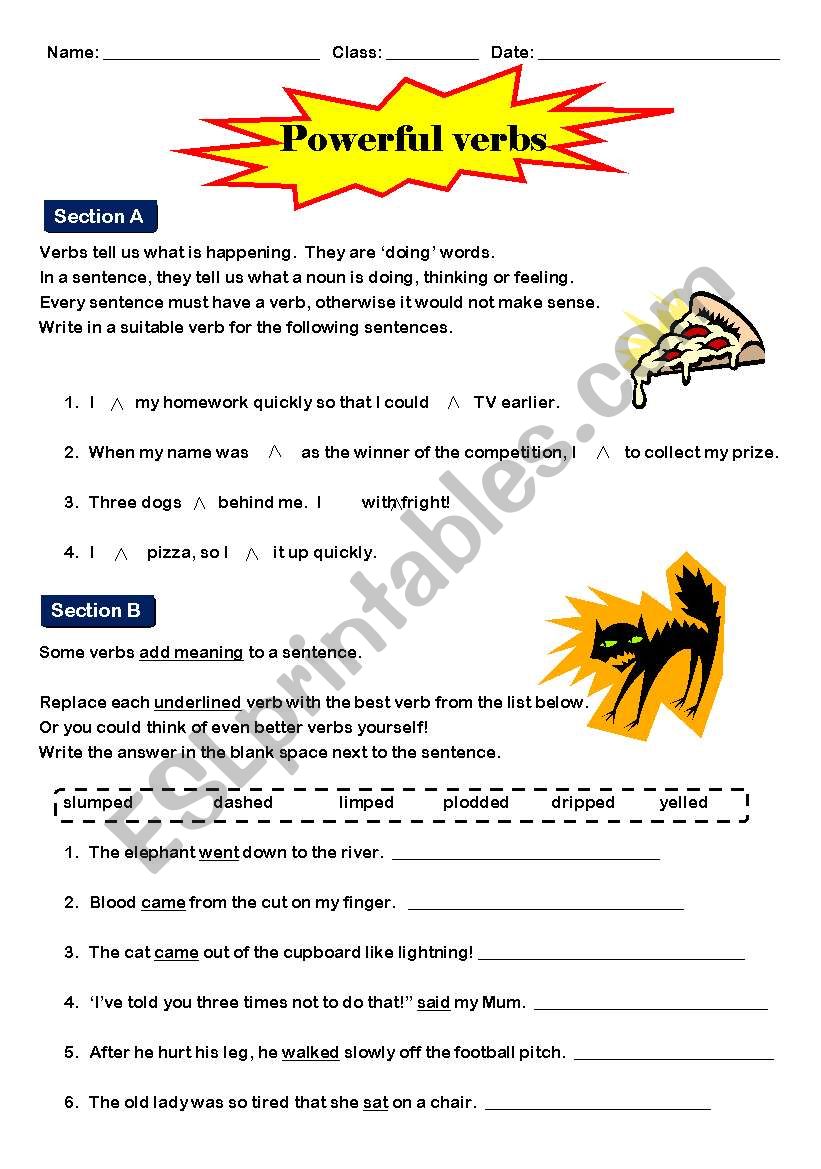 english-worksheets-powerful-verbs