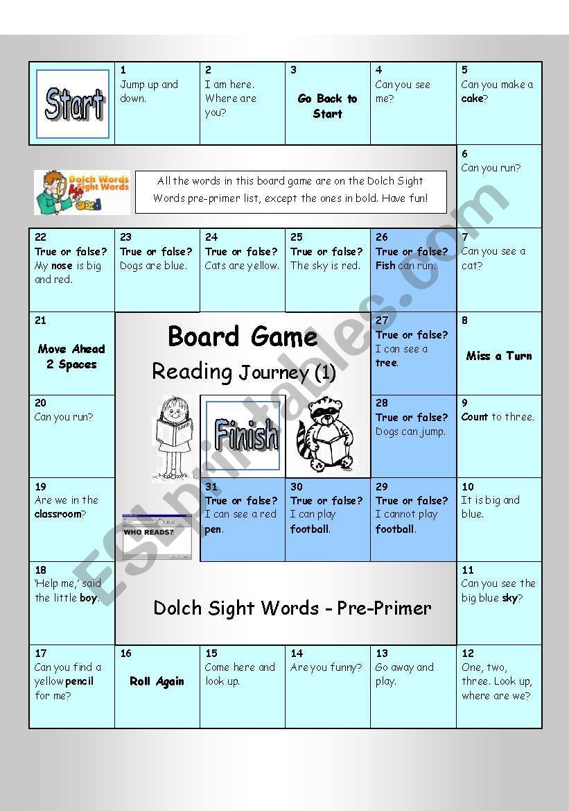 Board Game - Reading Journey (1) - Dolch Sight Words Pre-primer