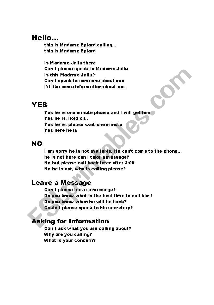 Making a Phone Call... worksheet