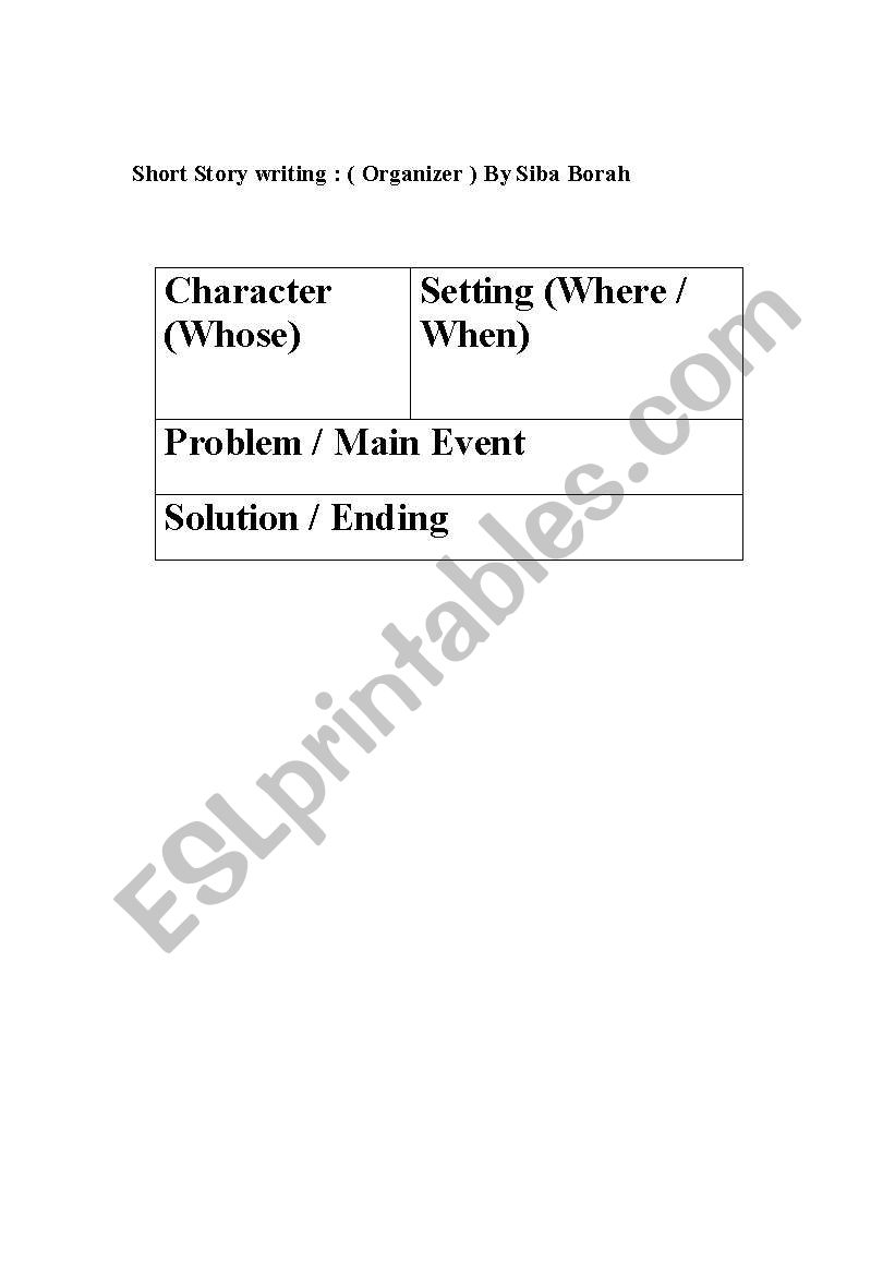 Shor Story Writing organizer worksheet