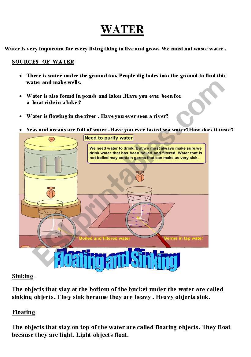 water-sources of water worksheet