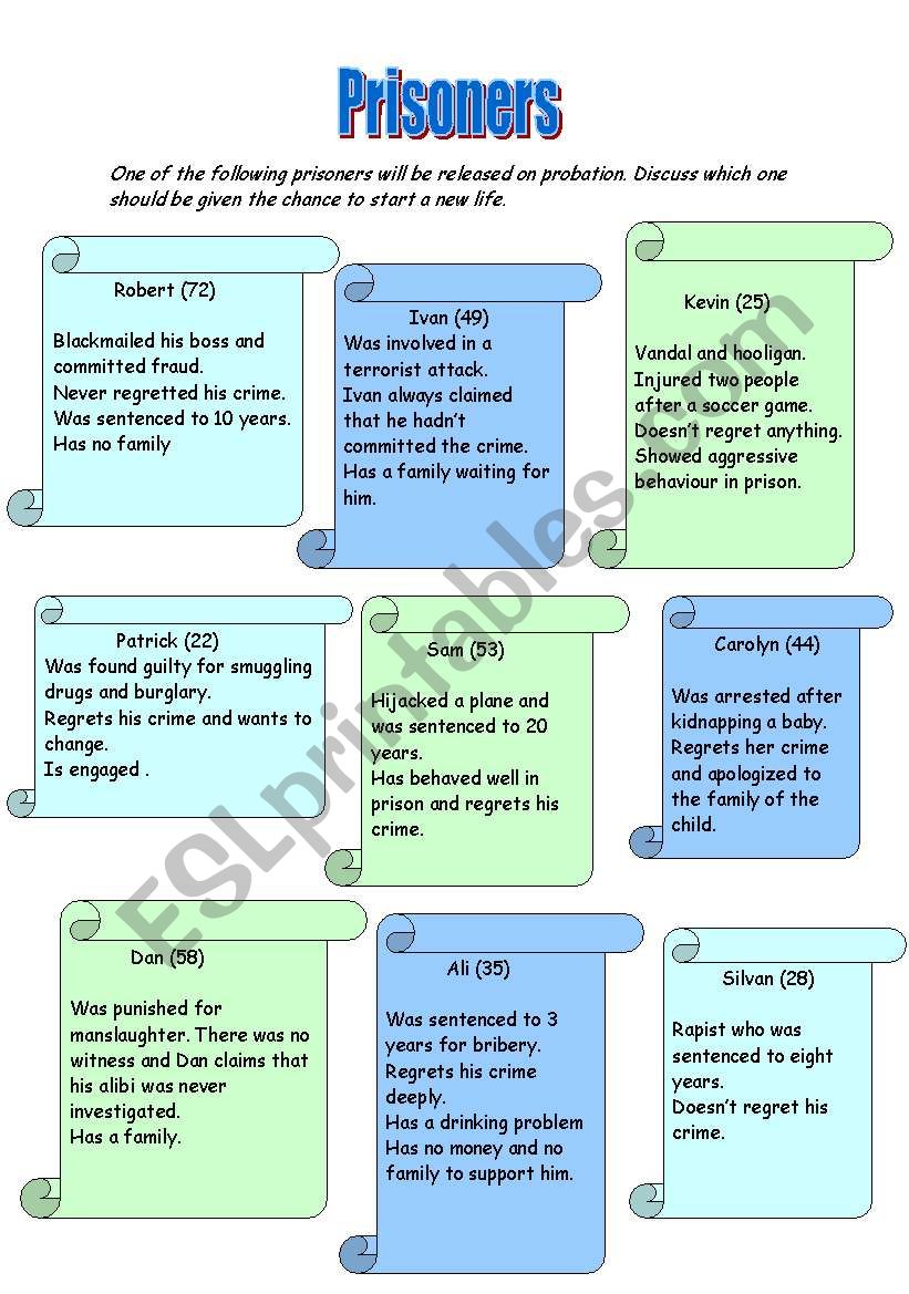 Prisoners worksheet