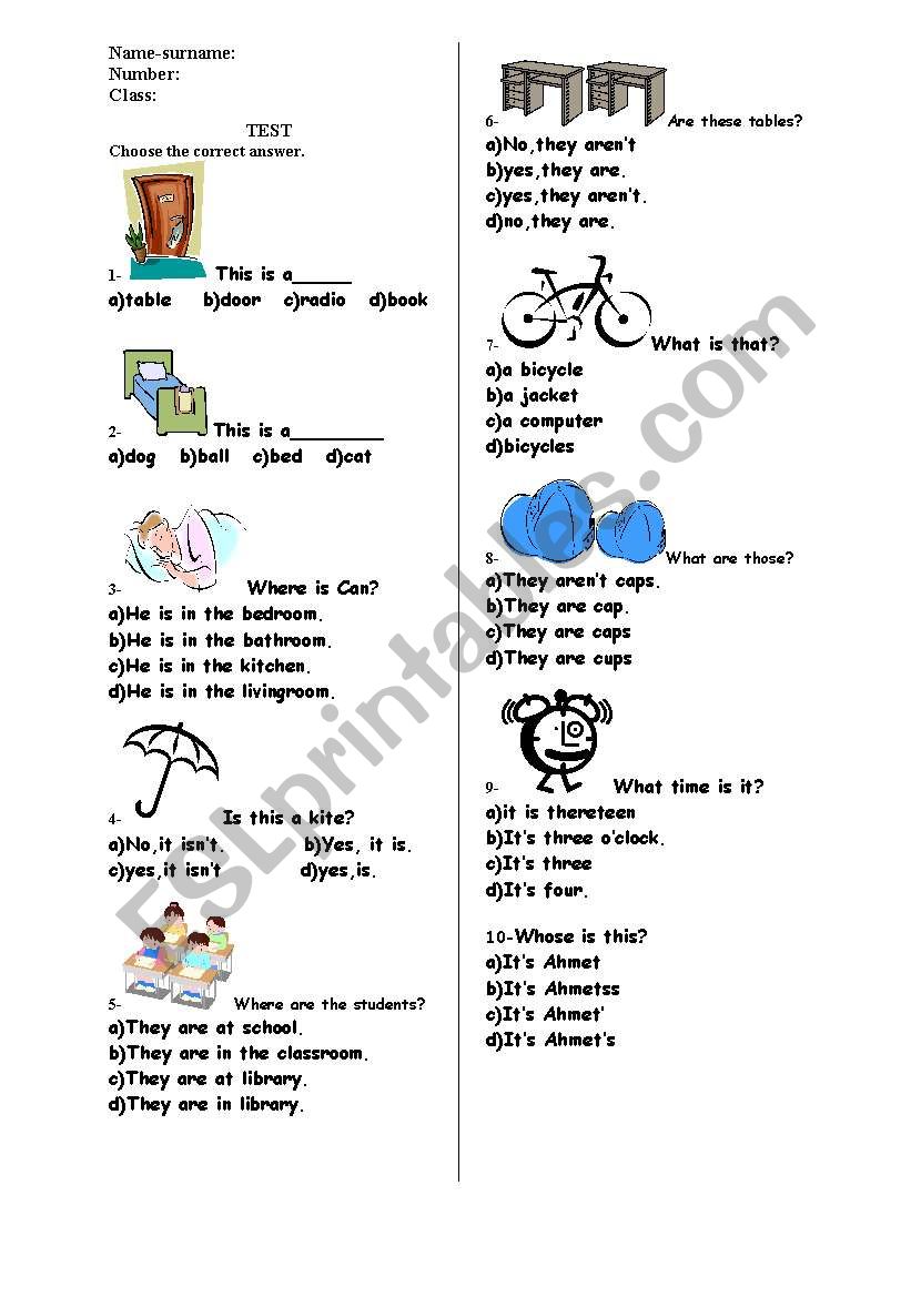 A Test for Grade 4, Primary School Students in Turkey 